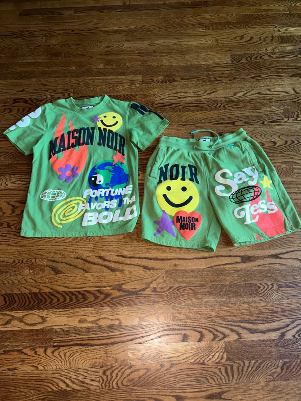 Maison Noir Green Graphic Tee and Shorts Set with Colorful Prints